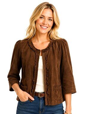 Classiques Entier Brown Suede Ruffle Trim Jacket